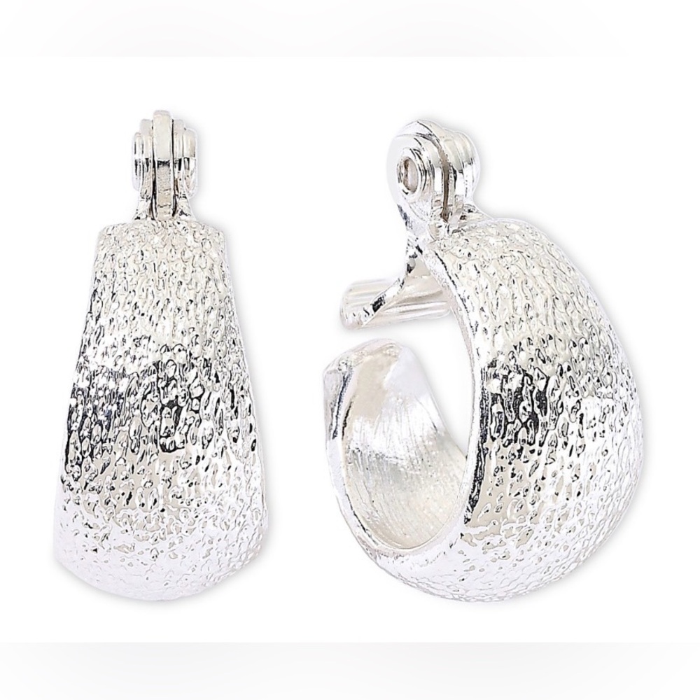 NWT Monet Silver Textured Clip Hoop Earrings
